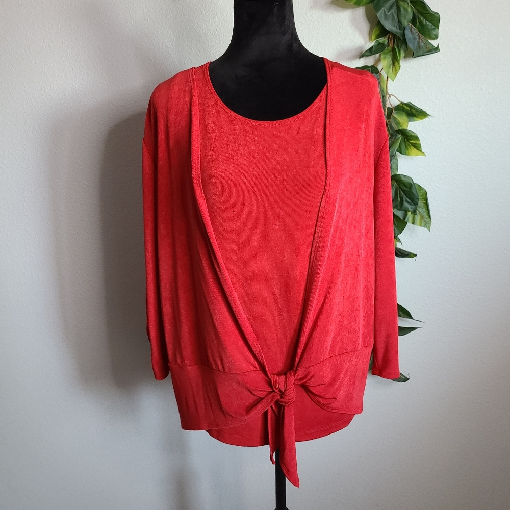 Chicos New Red Front tie Cardigan with Tank Large | 2